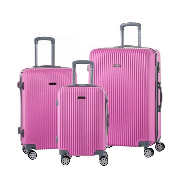 Set 3 valize călătorii pe roți Travel World Emilia, roz deschis
