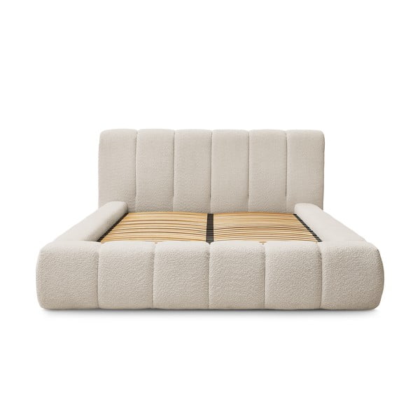 Pat matrimonial bej tapițat cu spațiu de depozitare cu somieră 180x200 cm Denali – Bobochic Paris-image-3