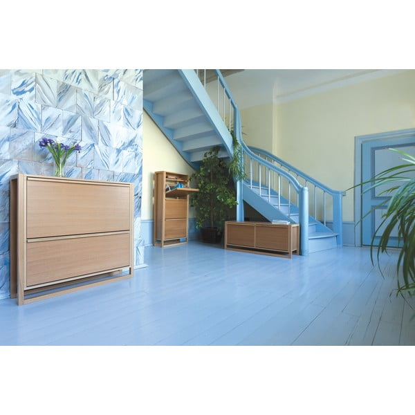 Pantofar în culoare naturală cu deschidere înclinată cu bancă cu aspect de lemn de stejar NewEst – Woodman-image-1