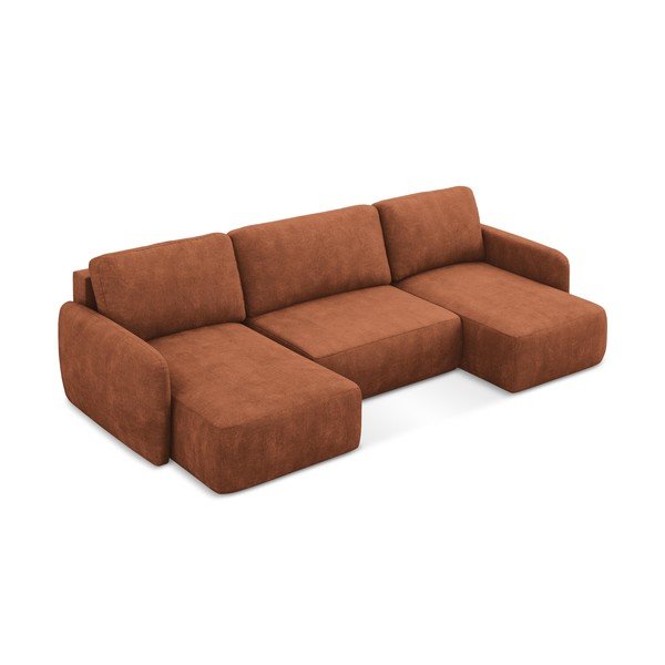 Colțar teracotă extensibil/cu spațiu de depozitare cu tapițerie din chenille (în formă de "U") Lilo – Makamii-image-2