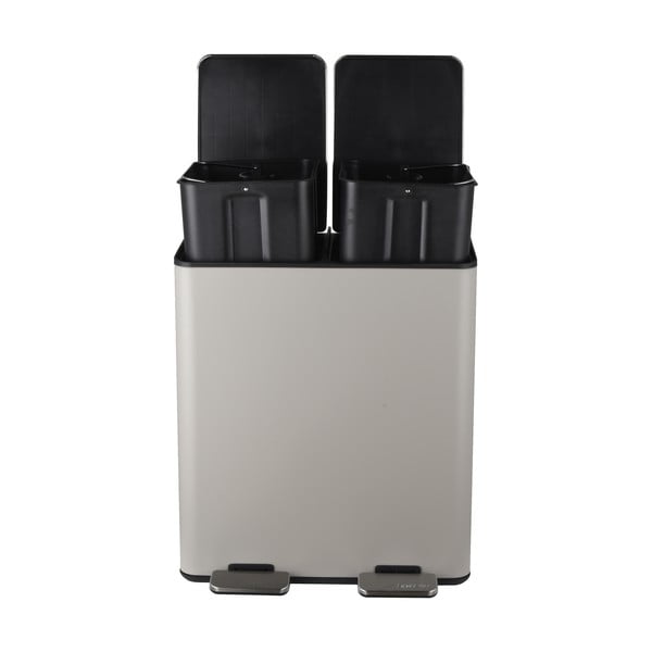 Coș de gunoi taupe pentru reciclare/cu pedală 2x20 l din oțel   Aliya – Spirella-image-2