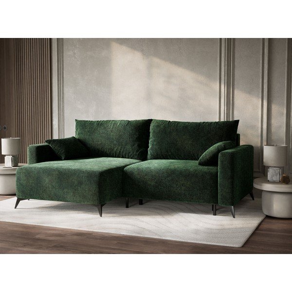 Colțar verde închis extensibil/cu spațiu de depozitare cu tapițerie din chenille (cu colț pe partea stângă/cu șezlong) Leon – Maison de Rêve-image-4