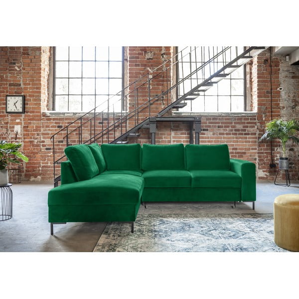 Colțar verde închis extensibil cu tapițerie din catifea (cu colț pe partea stângă ) Lofty Lilly – Miuform-image-1