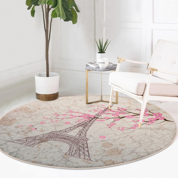 Covor rotund  roz deschis lavabil adecvat și  pentru aspiratoare robot   ø 120 cm Comfort – Mila Home-image-3