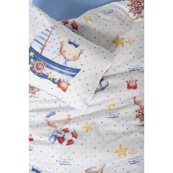 Lenjerie de pat pentru copii albă-albastră din bumbac ranforcé pentru pătuț cu cearceaf inclus, cu 4 piese 100x150 cm Seaman – Mijolnir-image-2