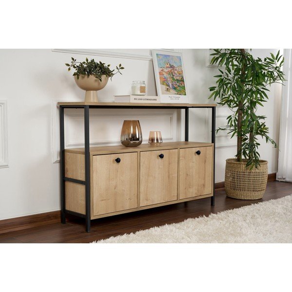 Masă consolă în culoare naturală deschisă cu aspect de lemn de stejar 29,5x120 cm Solace – Kalune Design-image-1