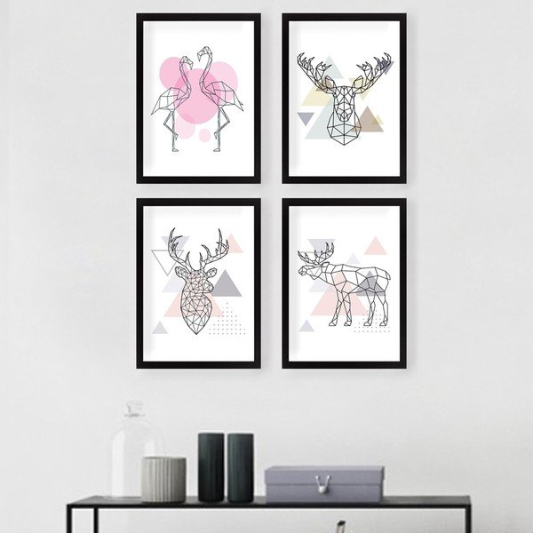 Tablouri 4 buc. 24x29 cm Geometric Animals – Wallity-image-1