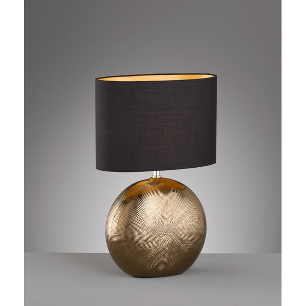 Veioză neagră/în culoarea bronz din ceramică cu abajur textil (înălțime 53 cm) Foro – Fischer & Honsel-image-1