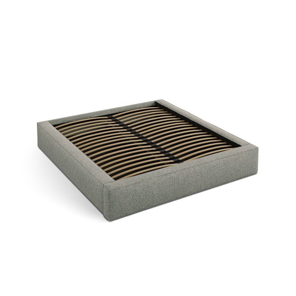 Pat matrimonial verde tapițat cu spațiu de depozitare cu somieră 140x200 cm Simon – Micadoni 