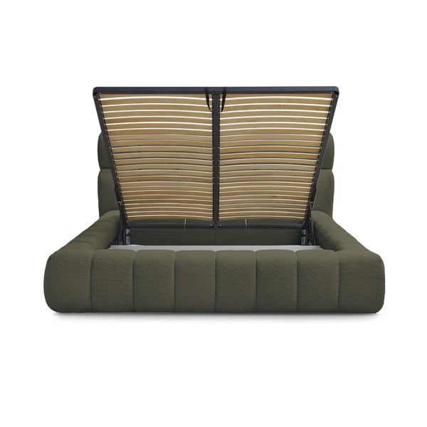 Pat matrimonial verde tapițat cu spațiu de depozitare cu somieră 160x200 cm Mont Blanc – Bobochic Paris-image-3