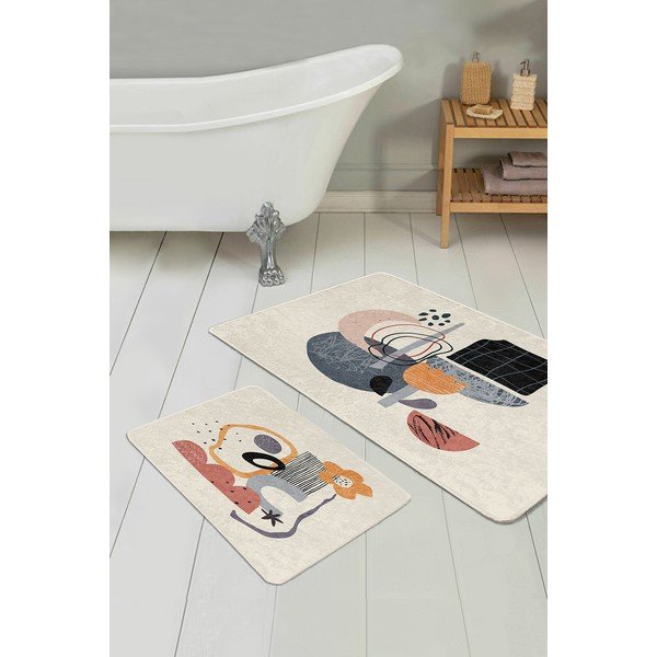 Covorașe de baie bej 2 buc. din catifea 60x100 cm – Mila Home-image-1