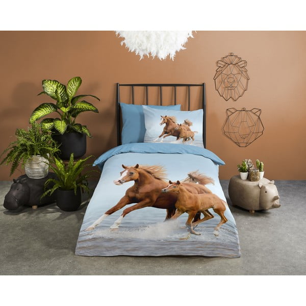 Lenjerie de pat pentru copii albastră din bumbac pentru pat de o persoană 140x200 cm Free – Good Morning-image-1