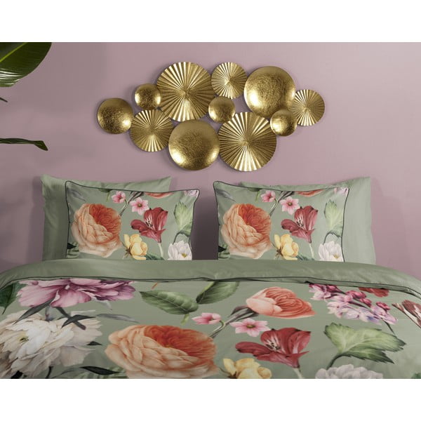 Lenjerie de pat verde din bumbac satinat pentru pat de o persoană, extinsă 140x220 cm Fiori – Descanso-image-2