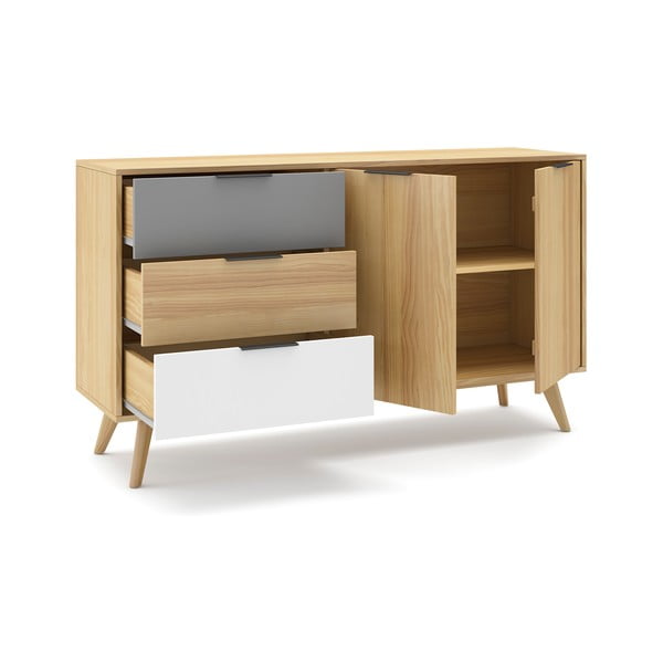 Comodă joasă natural/gri/alb din lemn de pin 140x81 cm Elfa – Marckeric-image-4