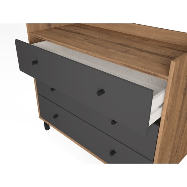 Comodă joasă gri cu aspect de nuc 92x75 cm Malta - Marckeric-image-3