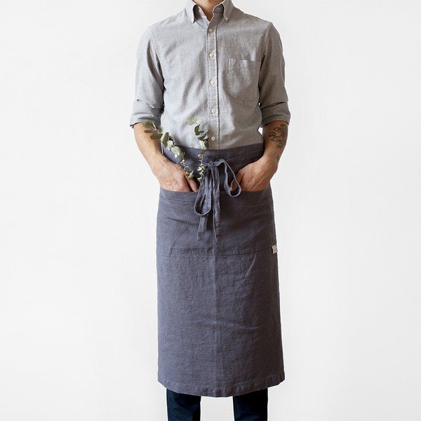 Șorț din in Linen Tales Garcon, lungime 76 cm, gri închis