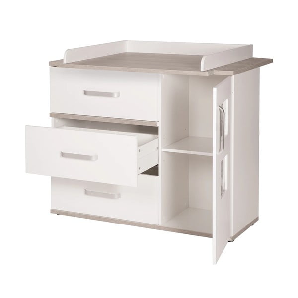 Comodă de copii albă joasă cu aspect de lemn de ulm cu masă de schimbat 117x102 cm Moritz – Roba-image-2
