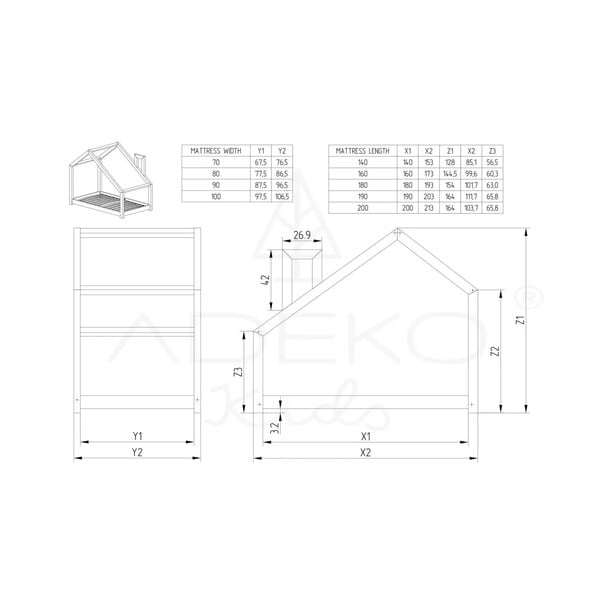Cadru pat din lemn de pin, în formă de căsuță Adeko Mila DMS, 120 x 200 cm-image-3