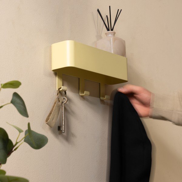 Cuier de perete galben deschis cu raft din oțel 27 cm Dax Play – Spinder Design-image-3