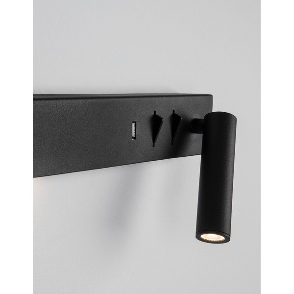 Aplică de perete negru-mat LED cu structură flexibilă/cu port USB din metal Vida – Nova Luce-image-1