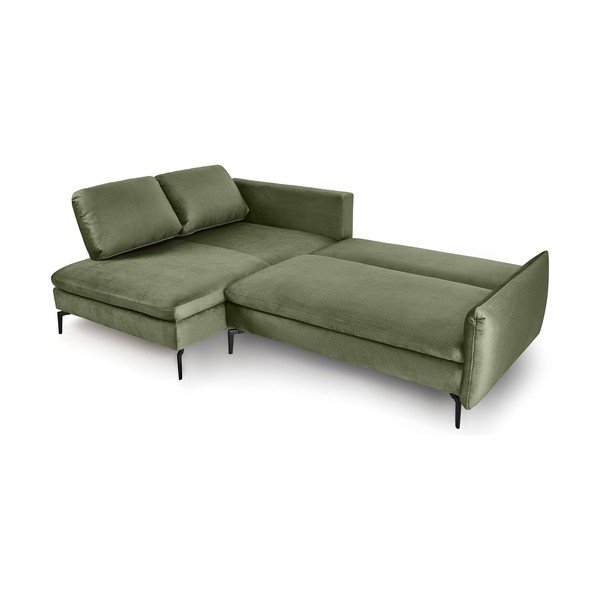 Colțar cu tapițerie din catifea cu șezlong pe partea stângă Bonami Selection Fira, verde-image-3