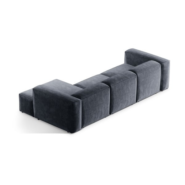 Colțar albastru prăfuit cu tapițerie din catifea reiată  (cu colț pe partea dreaptă/cu șezlong) Bergamo – Cosmopolitan Design-image-4