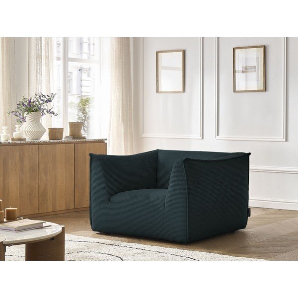 Fotoliu albastru închis cu tapițerie din catifea reiată Giorgia – Bobochic Paris-image-1