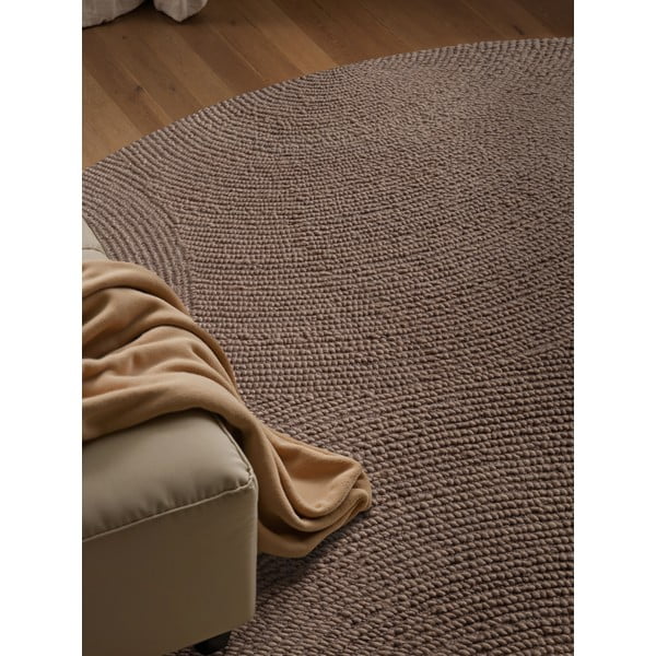 Covor taupe țesut manual rotund din lână ø 200 cm Eleni Taupe – Hanse Home-image-3
