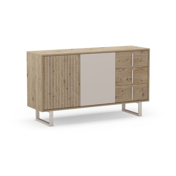 Comodă gri/în culoare naturală joasă cu aspect de lemn de stejar 140x80 cm Millay – Marckeric-image-2