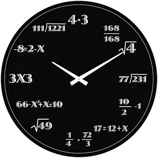 Ceas de perete din sticlă Postershop Mathematics, ø 30 cm, negru