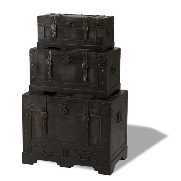Set 3 cutii din lemn decorative Furnhouse Trunks Straight
