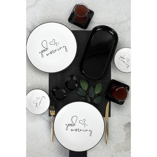 Set veselă cu 11 piese din ceramică My Ceramic, alb-negru-image-4