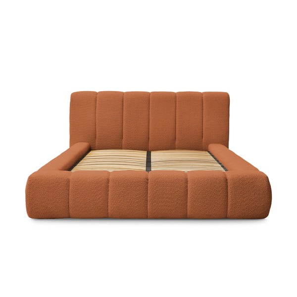 Pat matrimonial portocaliu tapițat cu spațiu de depozitare cu somieră 160x200 cm Denali – Bobochic Paris-image-3