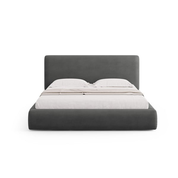Pat matrimonial gri tapițat cu spațiu de depozitare cu somieră 180x200 cm Colonel – Cosmopolitan Design-image-3