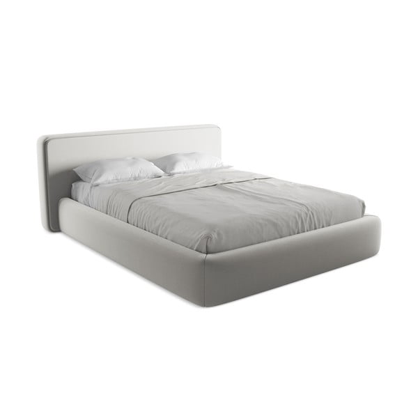 Pat matrimonial gri deschis tapițat cu spațiu de depozitare cu somieră 160x200 cm Kiana – Makamii-image-2