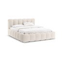 Pat matrimonial crem tapițat cu spațiu de depozitare cu somieră 180x200 cm Lupine – Micadoni 