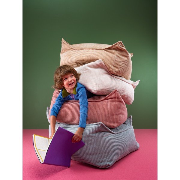 Fotoliu puf pentru copii albastru cu tapițerie din catifea reiată Square – Wigiwama-image-3