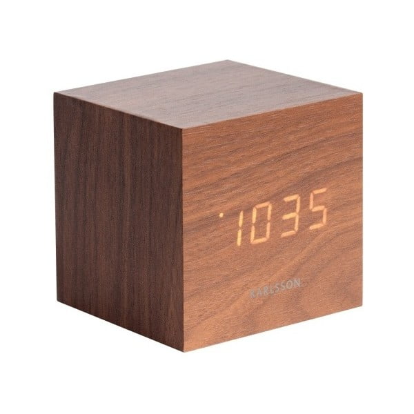 Ceas alarmă, decor lemn, Karlsson Mini Cube, 8 x 8 cm