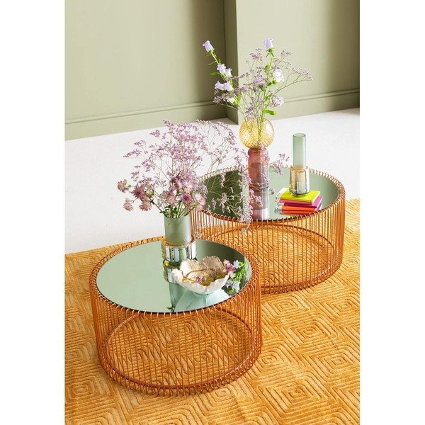 Măsuțe de cafea arămii 2 buc. rotunde ø 69,5 cm Wire Big – Kare Design-image-1