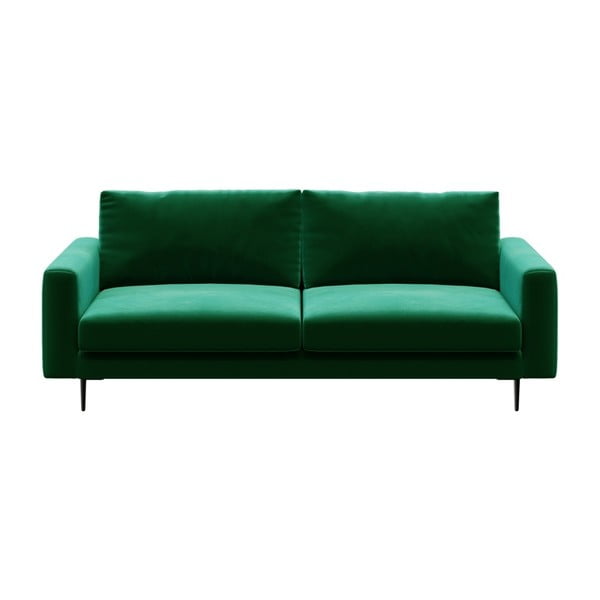 Canapea din catifea devichy Levie, 222 cm, verde închis