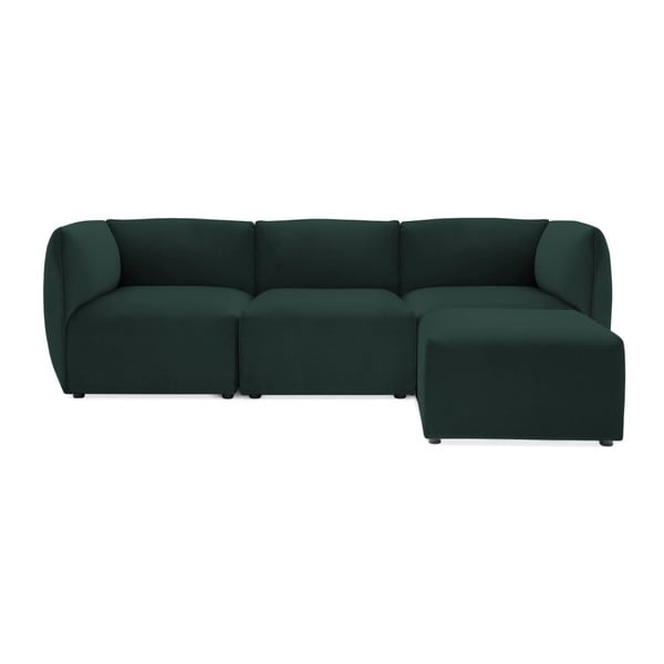 Canapea modulară cu 3 locuri și suport pentru picioare Vivonita Velvet Cube, verde închis