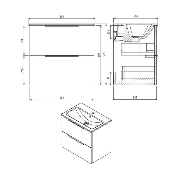 Dulap fără chiuvetă în culoare naturală suspendat cu aspect de lemn de stejar 58x54 cm Cirasa – Sapho-image-3