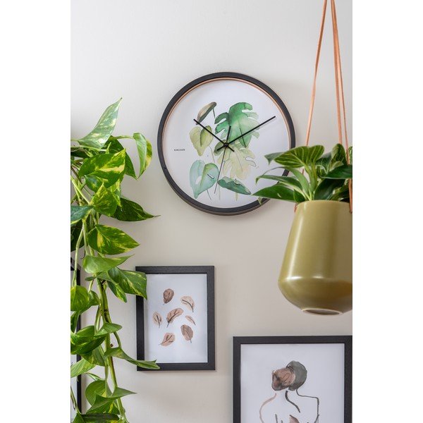 Ceas de perete cu ramă neagră Karlsson Monstera, ø 26 cm, verde-alb-image-1