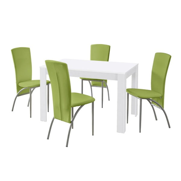 Set masă cu 4 scaune Støraa Lori Nevada Puro White Green, verde