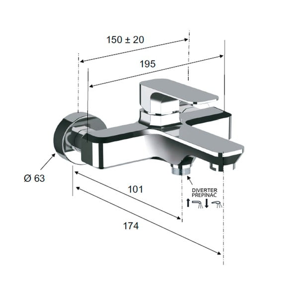 Baterie aurie pentru cadă cu montare pe perete (2 ieșiri) Spy – Sapho-image-4