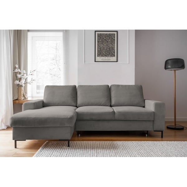 Colțar gri extensibil cu tapițerie din catifea reiată  (cu colț pe partea stângă ) Lofty Lilly – Miuform-image-1