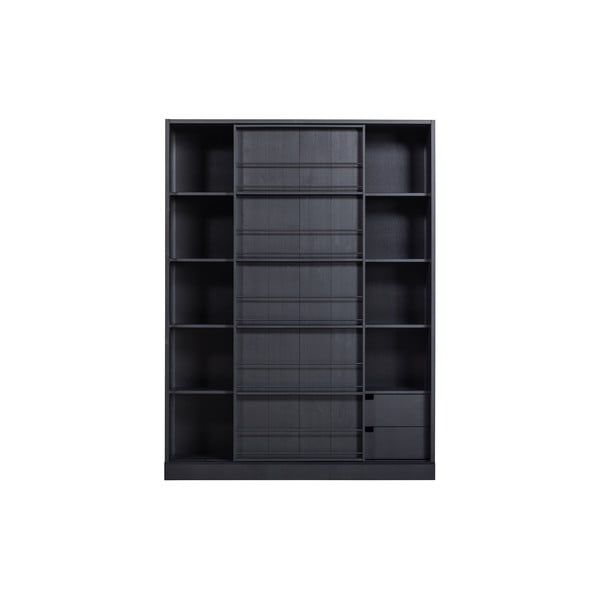 Bibliotecă din lemn de pin cu 2 sertare WOOOD Swing, negru-image-4