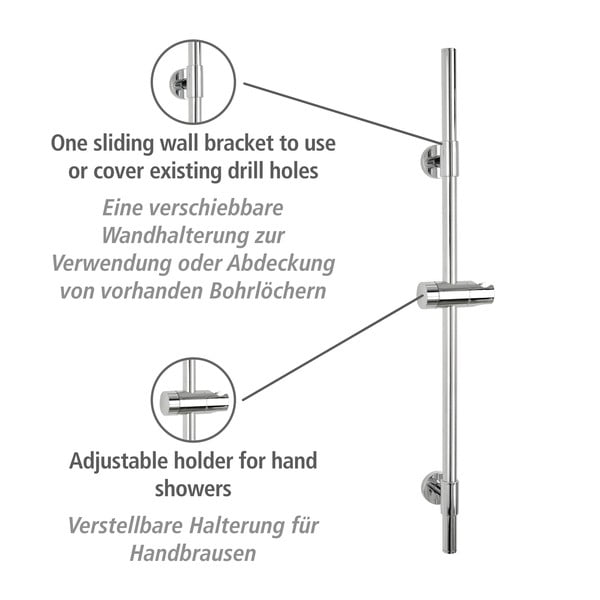 Tijă de duș argintiu-lucios de montat pe perete din oțel inoxidabil 66 cm Basic – Wenko-image-3