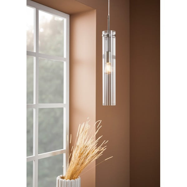 Lustră argintie cu abajur din sticlă Tubo – Markslöjd-image-1