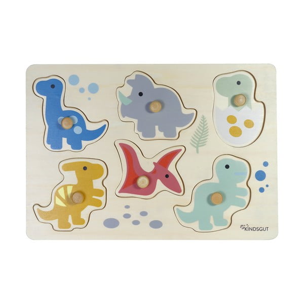 Puzzle (număr de piese 6) de inserat din lemn Dinosaurs – Kindsgut